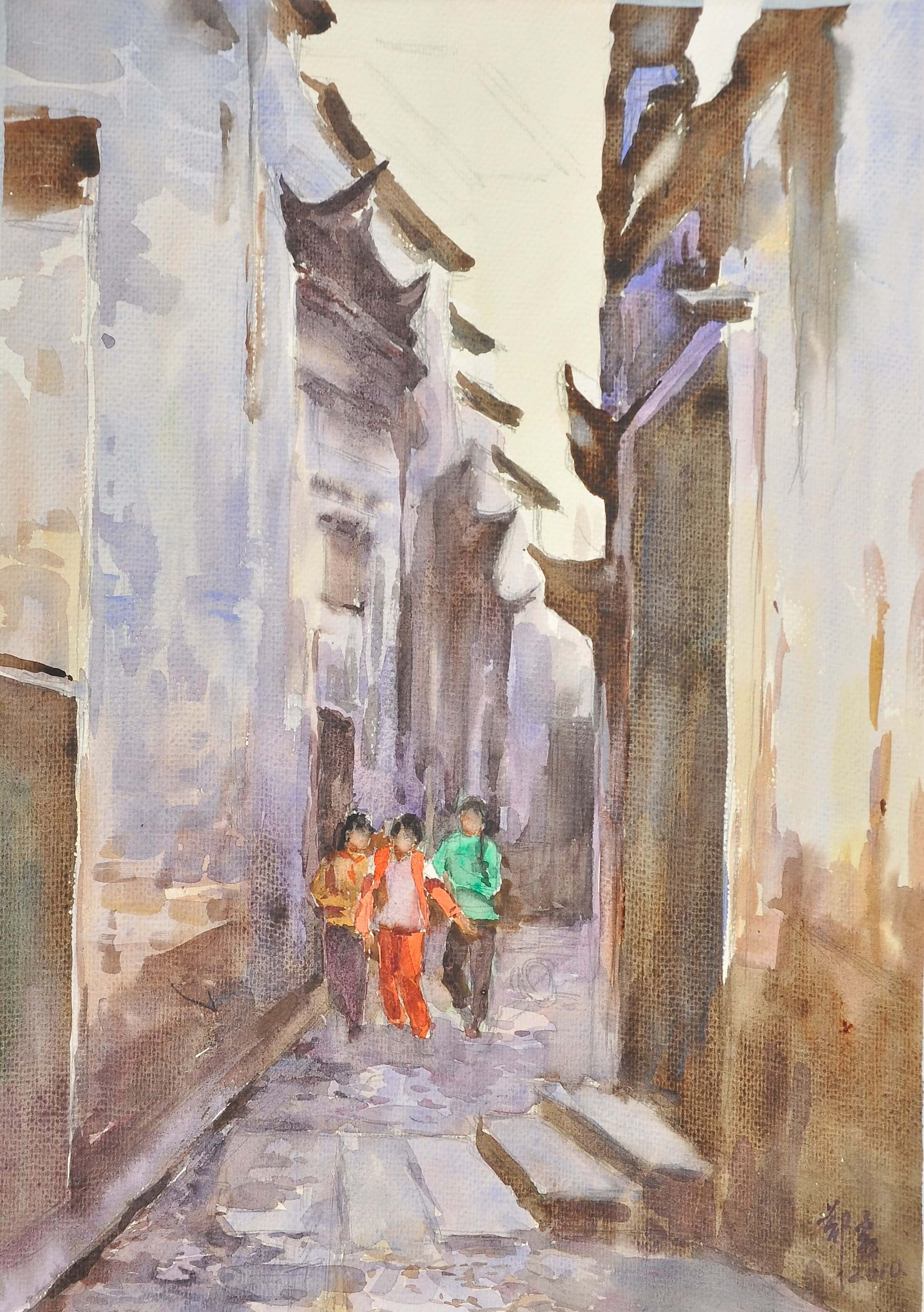 古巷里的孩子35.5x37cm