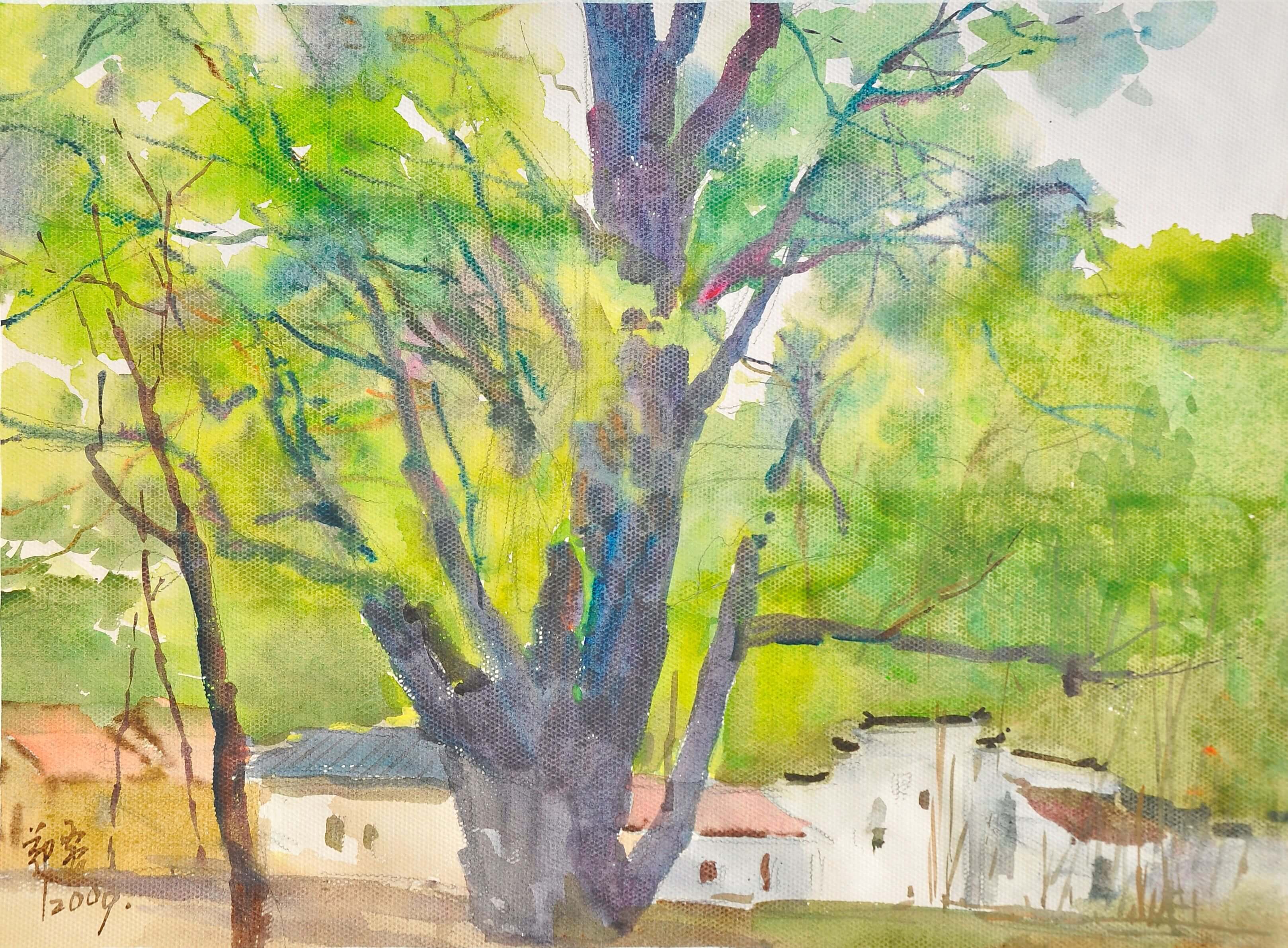 有古树的村头51.5x37.5cm